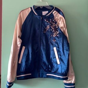 Cotton Candy LA Floral Bomber Blue & Gold Jacket